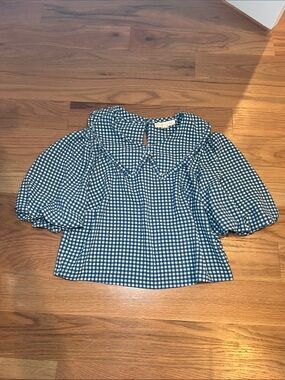Monteau Blue and Cream Gingham Button-Front Top